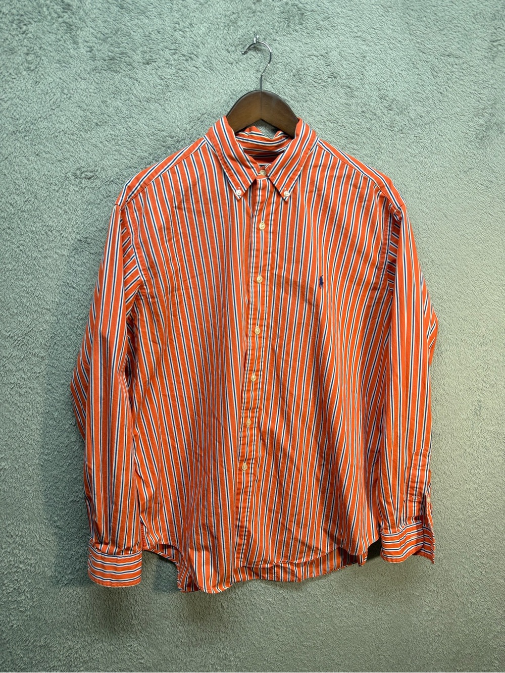 Ralph Lauren Classic Fit Orange Vertical Stripe Long Sleeve Shirt Men’s XL